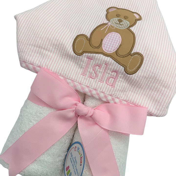 Pink Teddy Bear Bath Towel with Personalization
