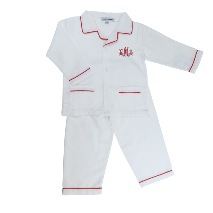 Classic White Toddler Pajama Set with Red Trim