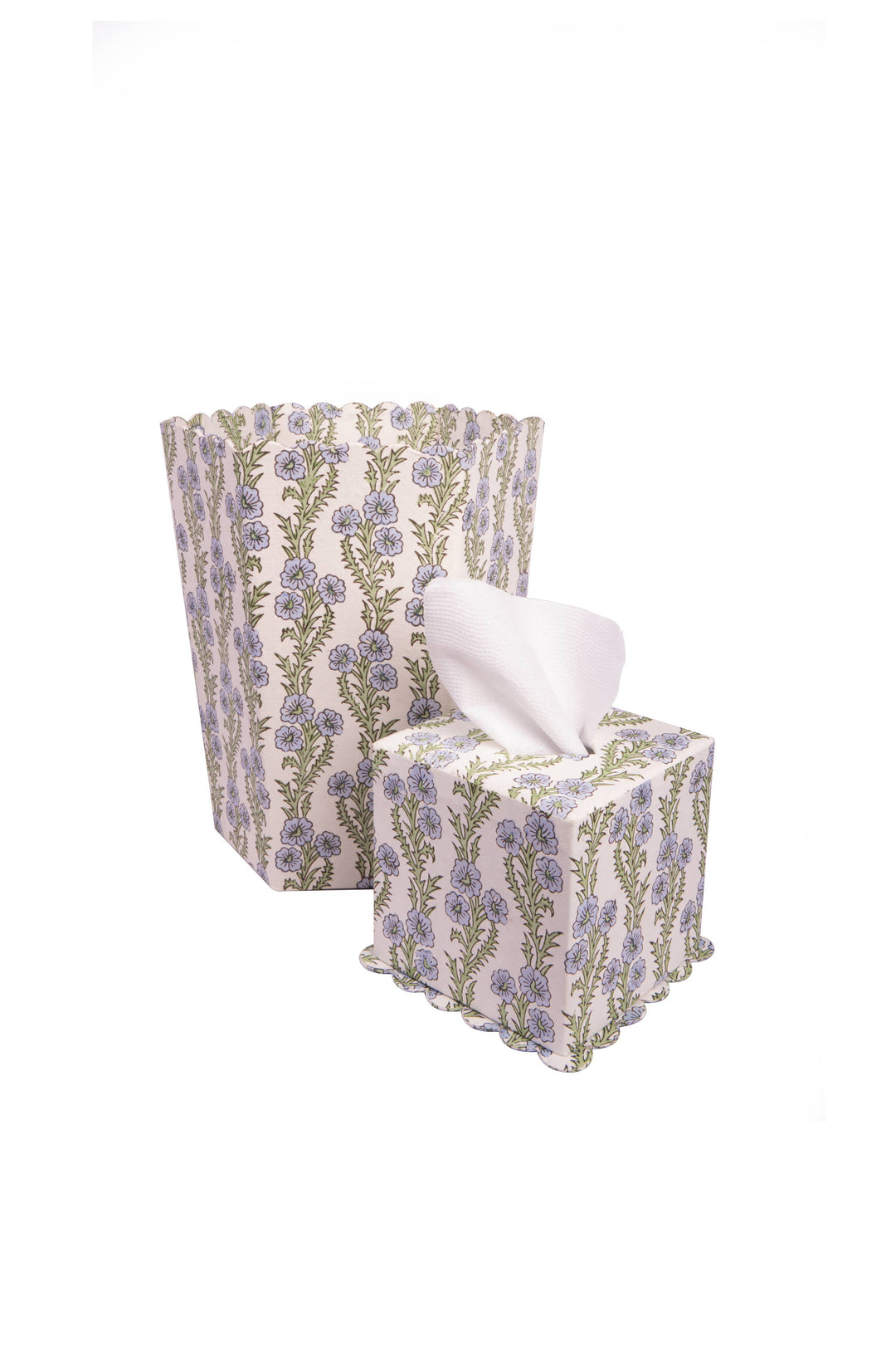 Inner Child Scallop Tissue Box Cover in Forget-Me-Not Blockprint