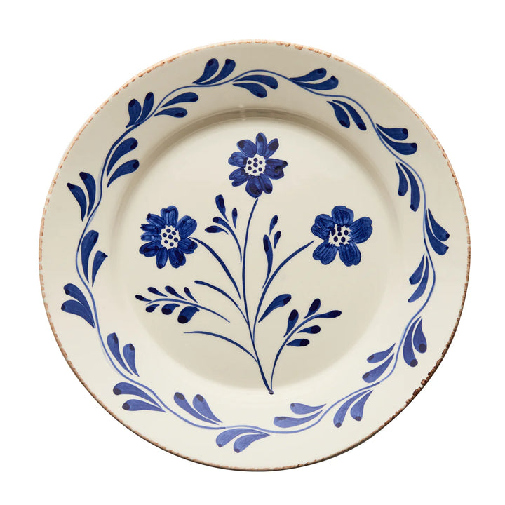Casa Nuno Blue and White Dinner Plate, 3 Flowers/Vines - Set Of 2