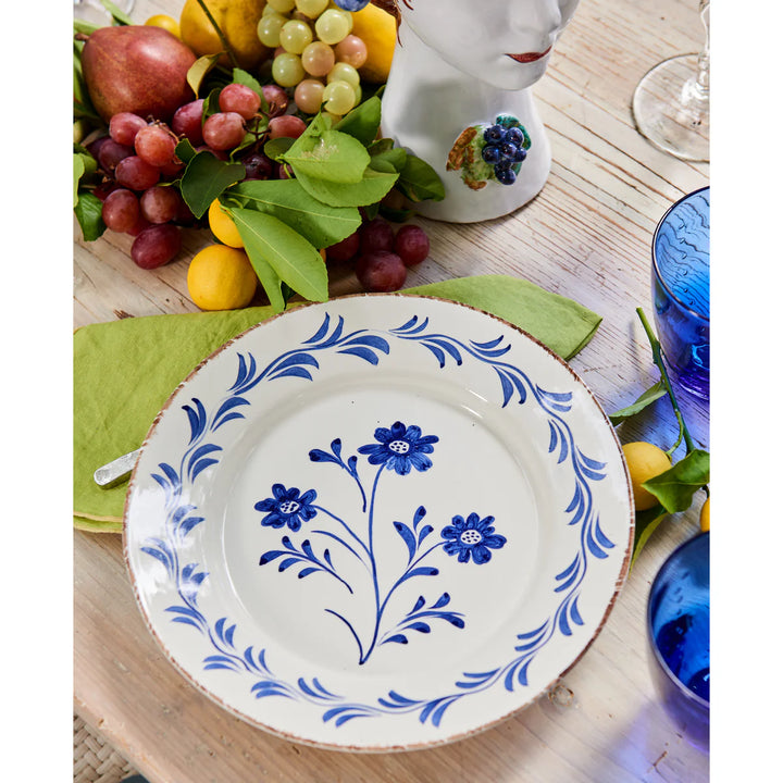 Casa Nuno Blue and White Dinner Plate, 3 Flowers/Vines - Set Of 2