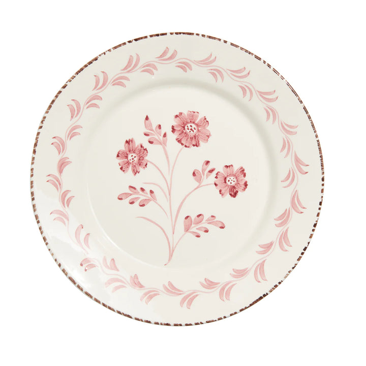Casa Nuno Pink and White Dinner Plate, 3 Flowers/Vines - Set Of 2