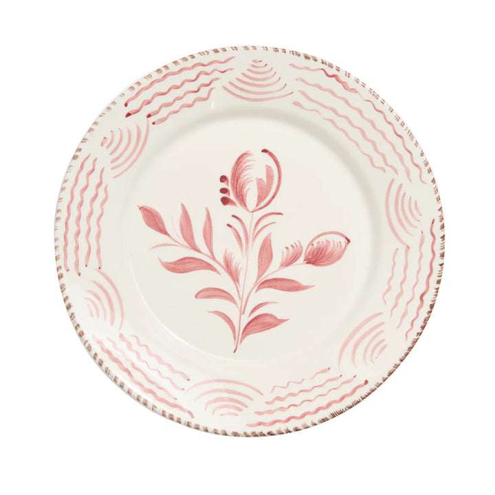 Casa Nuno Pink and White Dinner Plate, 2 Flowers/Waves - Set of 2