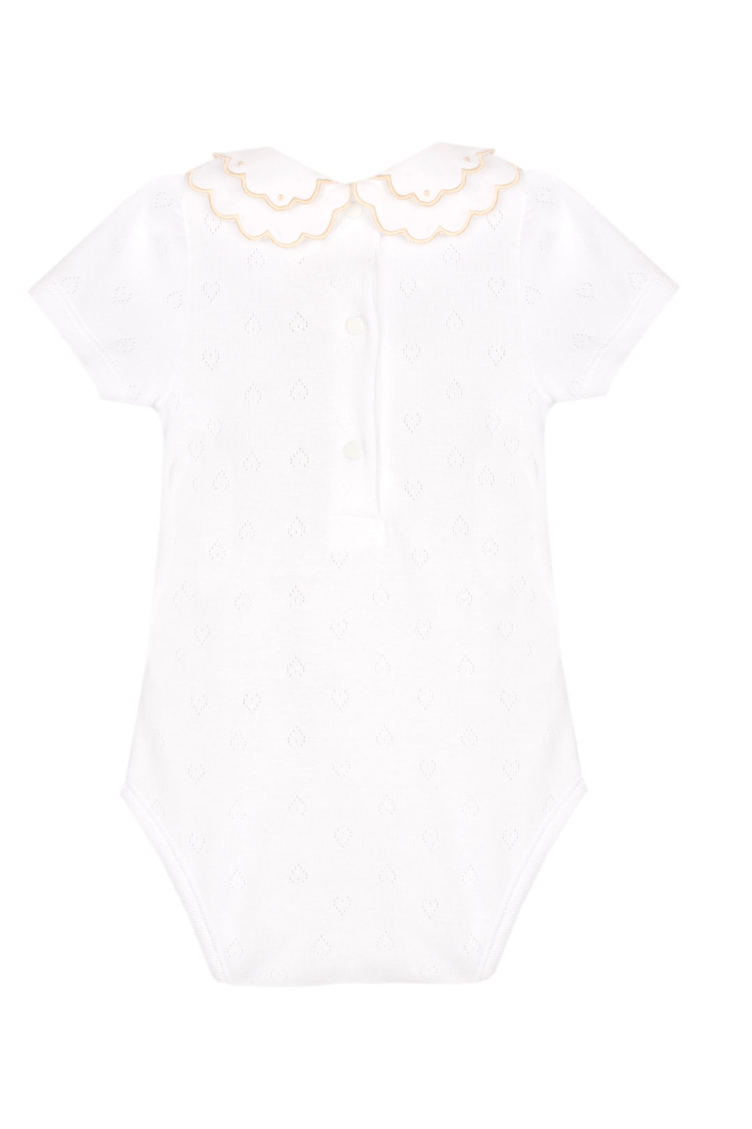 Patachou Baby Girl Scalloped Collar Pointelle Bodysuit – White