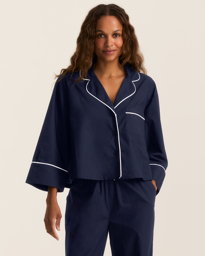 The Celine Poplin Pajama Set in Navy