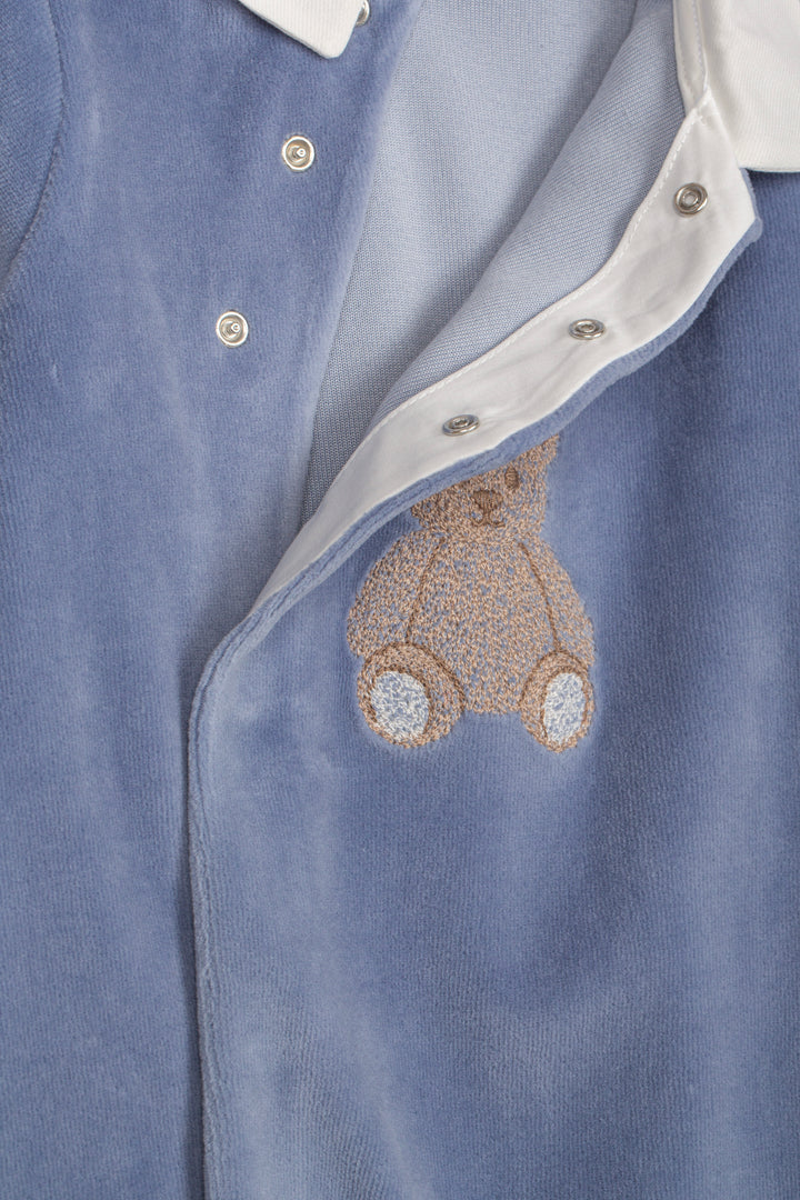 Patachou Blue Velour Teddy Bear Footie