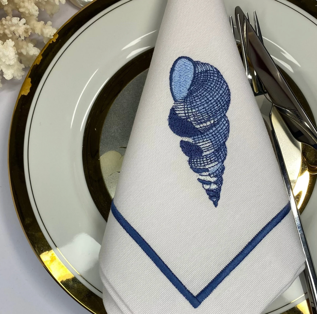 Coastal Themed Embroidered Napkins - Set of 4