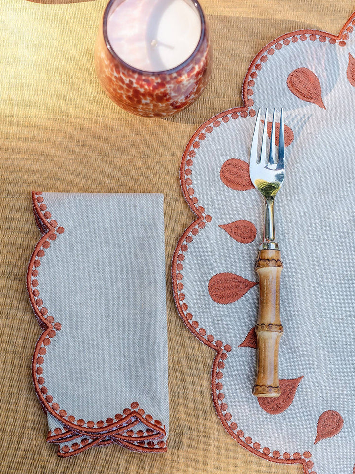 Gotas Dinner Napkin Beige with Terracotta Embroidery - Set of 6