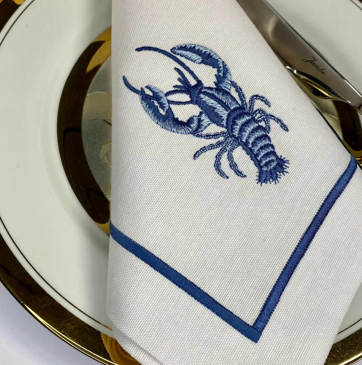 Coastal Themed Embroidered Napkins - Set of 4