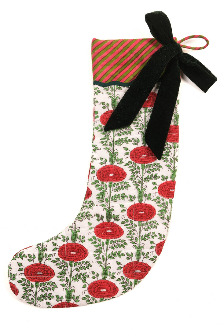 Blockprint Holiday Stocking in Araminta Green