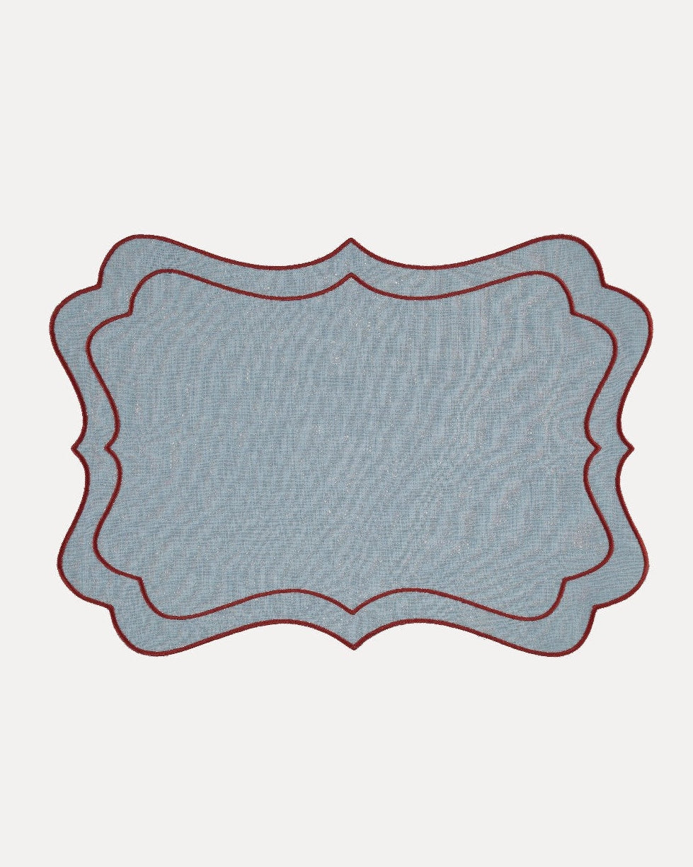 Mariaida Scalloped Placemat Sky Blue with Bordeaux - Set of 4