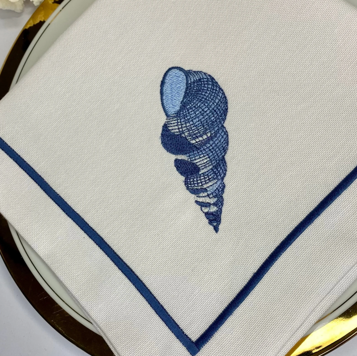 Coastal Themed Embroidered Napkins - Set of 4