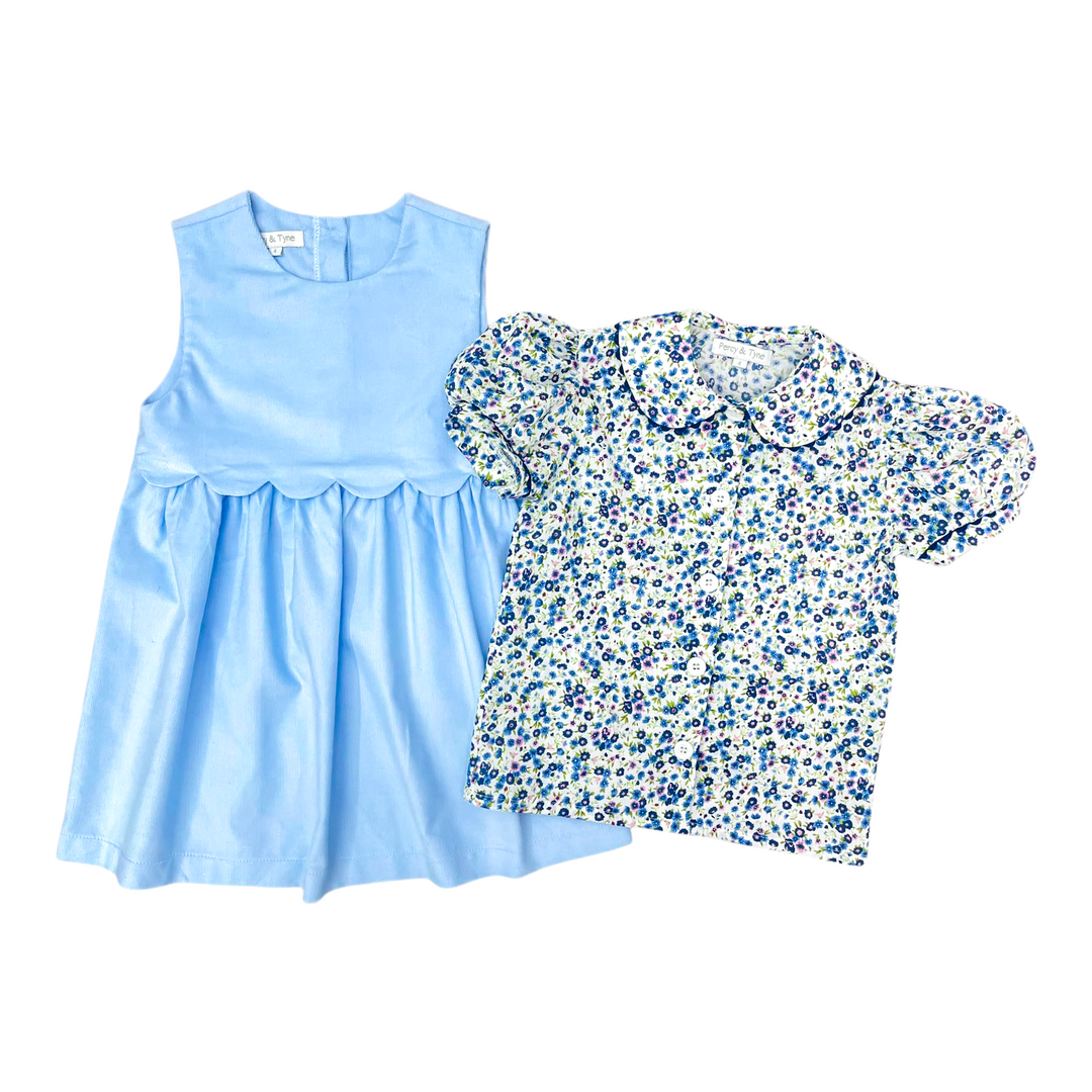 Percy & Tyne Sophie Blouse & Blue Scallop Jumper in Posy Floral