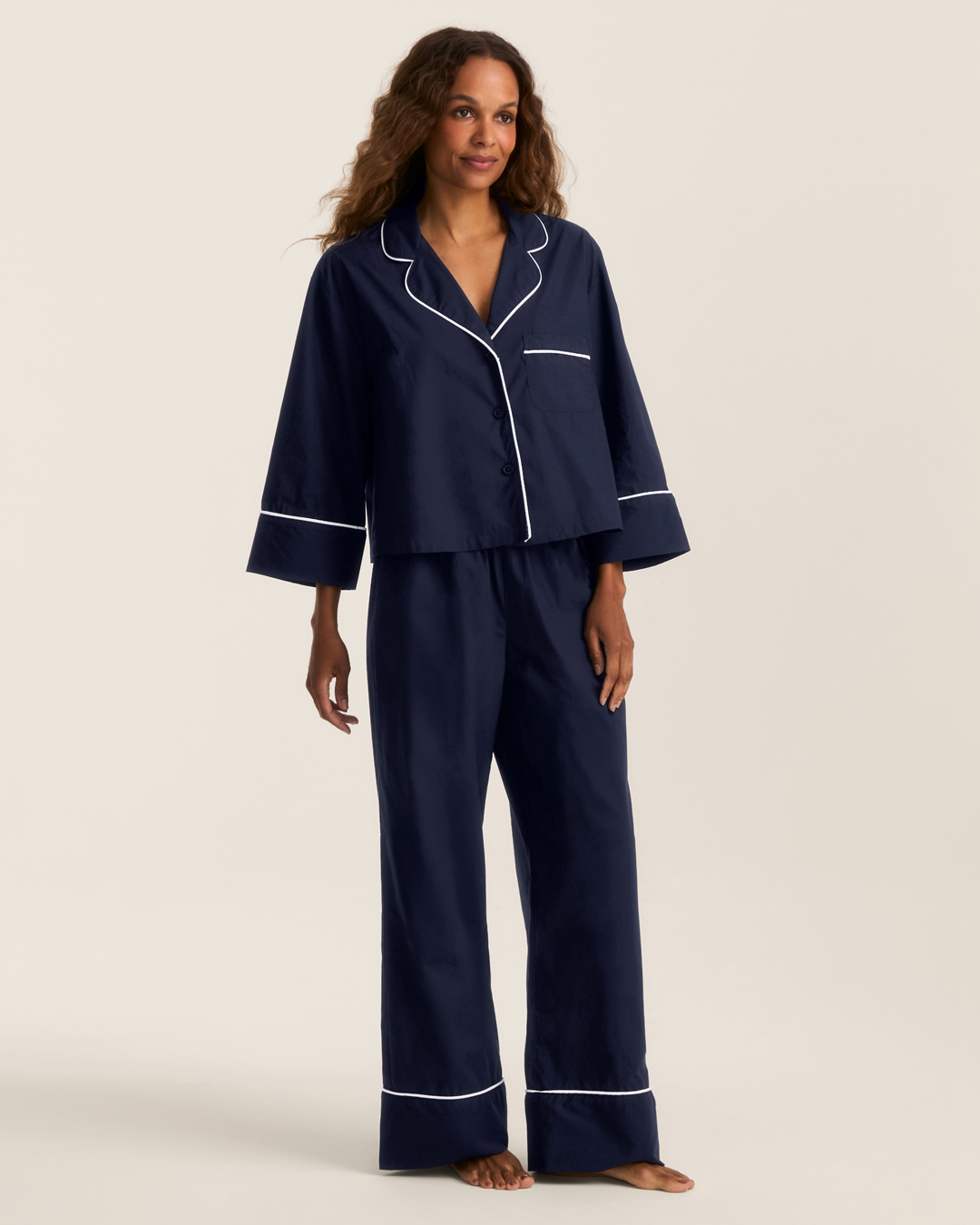 The Celine Poplin Pajama Set in Navy