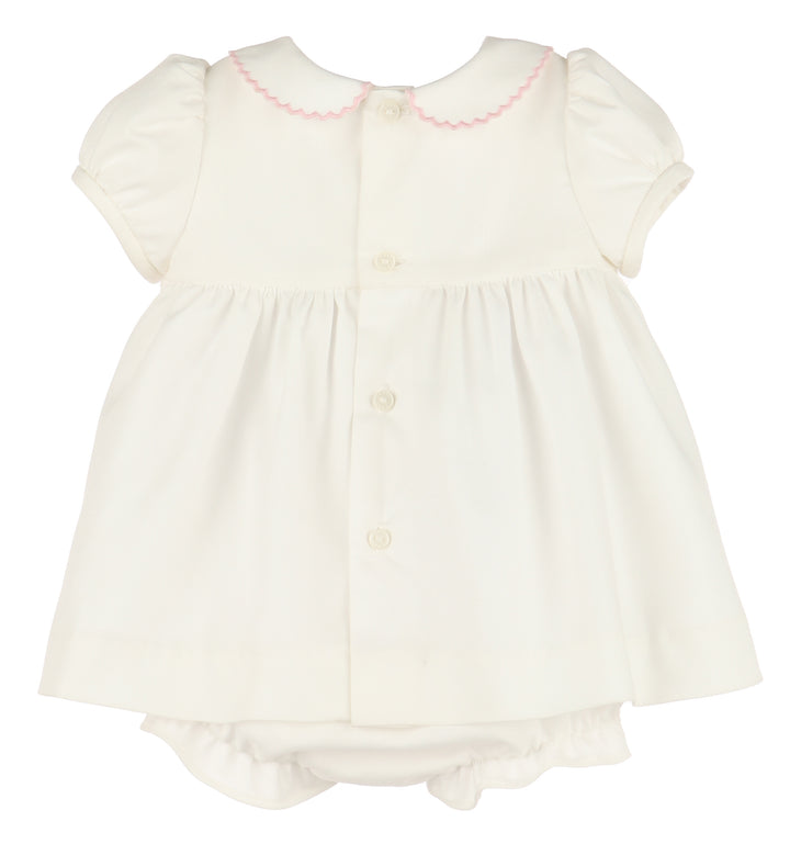 Honeycomb Smock Dress with Pink Trim and Bonnet