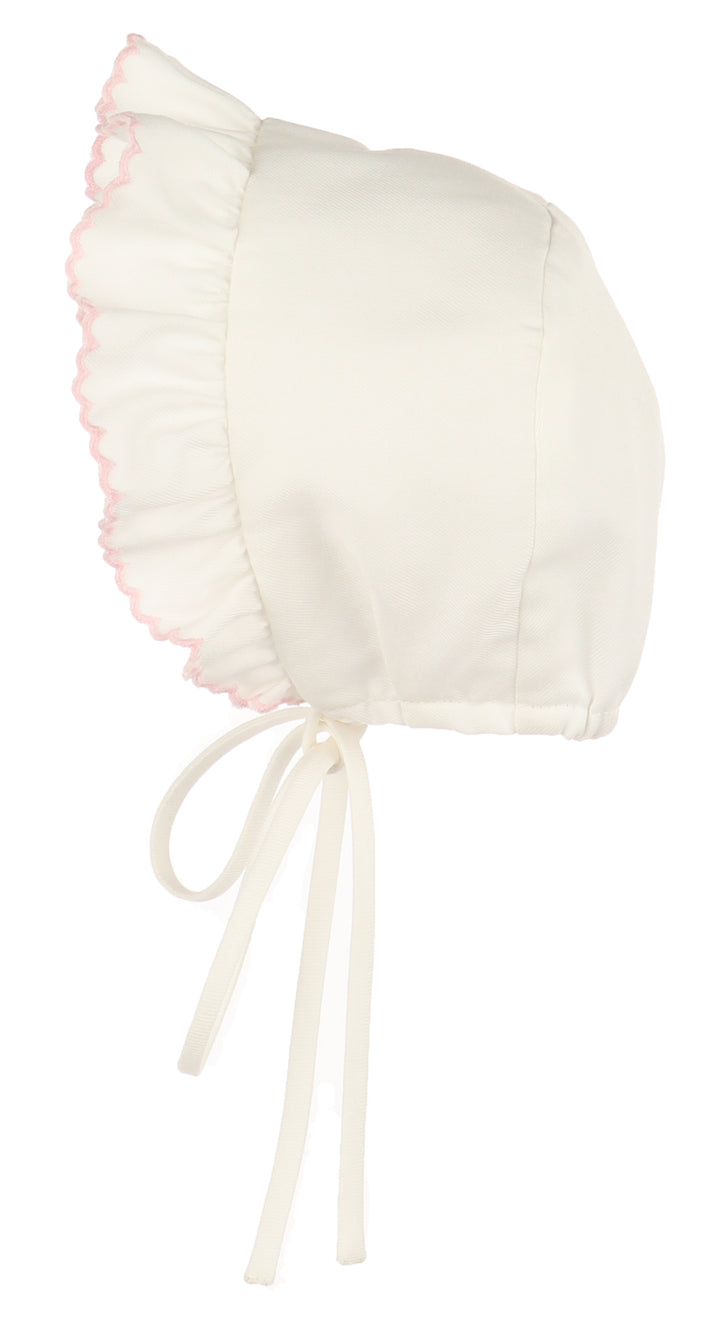 Honeycomb Smock Dress with Pink Trim and Bonnet