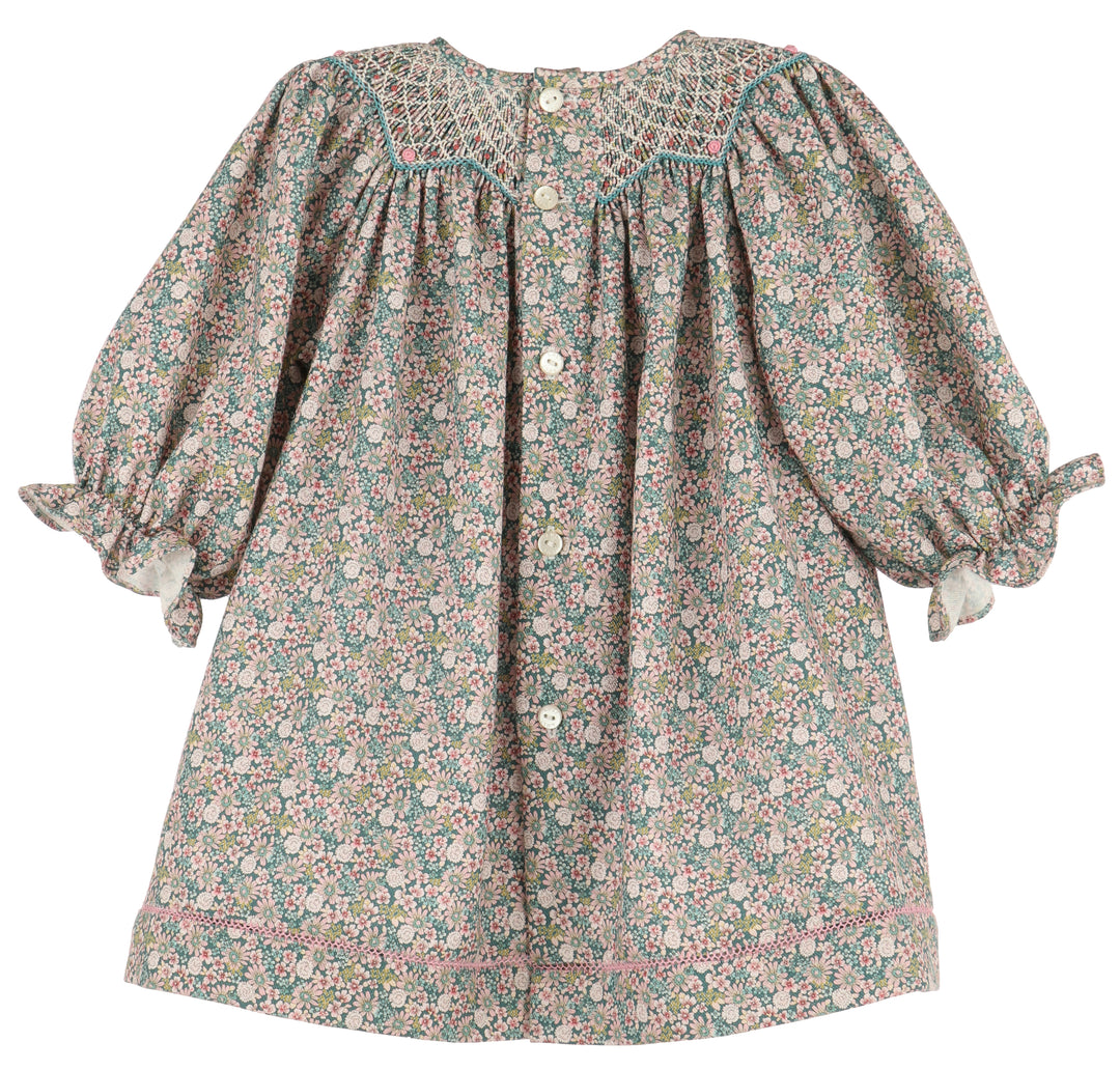 Forest Floral Smock Bishop Dress - Teal