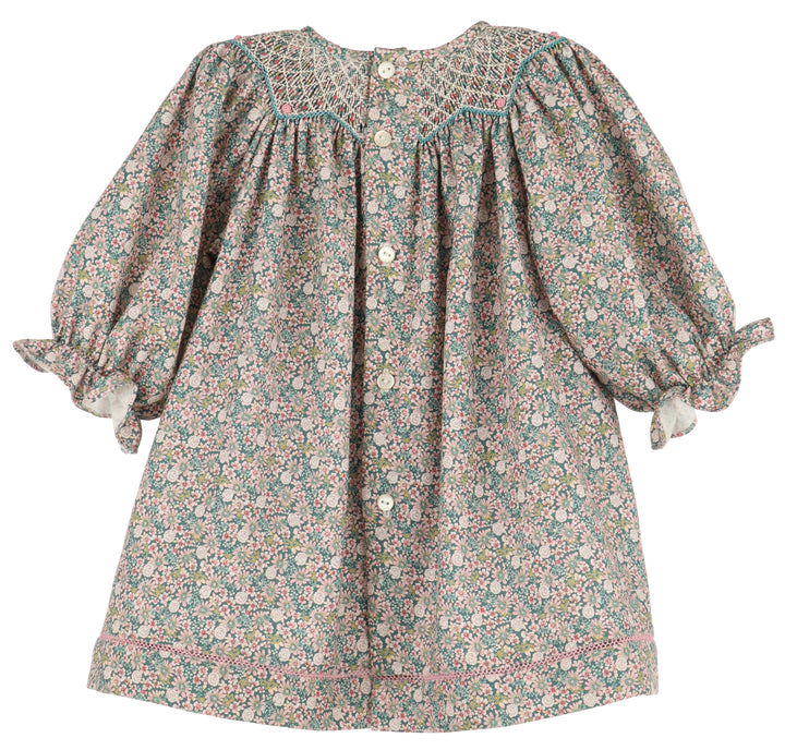 Forest Floral Smock Bishop Dress - Teal
