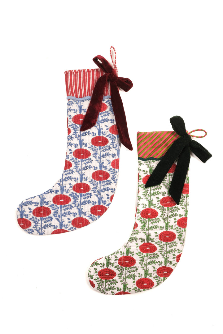 Blockprint Holiday Stocking in Araminta Red