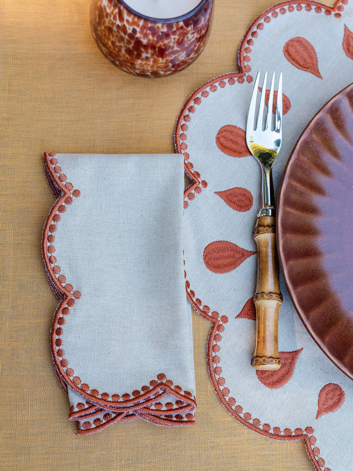 Gotas Dinner Napkin Beige with Terracotta Embroidery - Set of 6