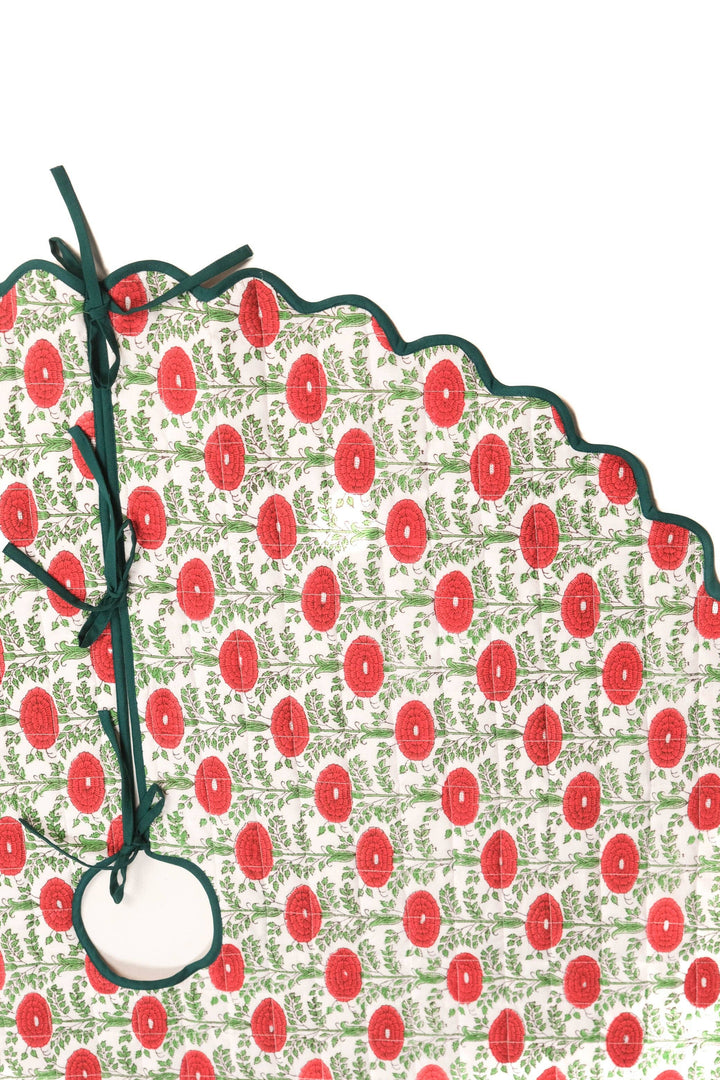 Scalloped Blockprint Tree Skirt in Araminta Green
