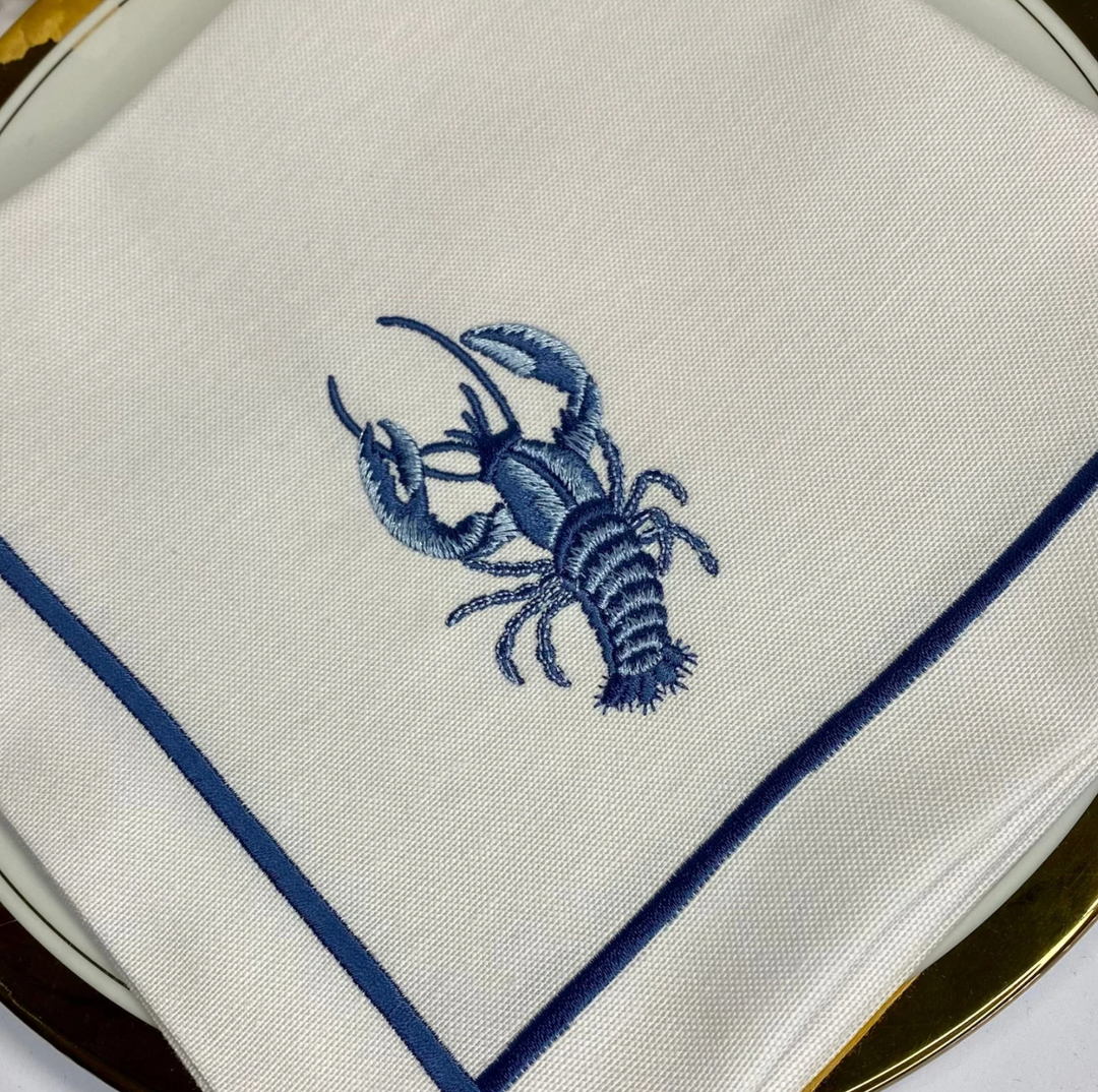 Coastal Themed Embroidered Napkins - Set of 4