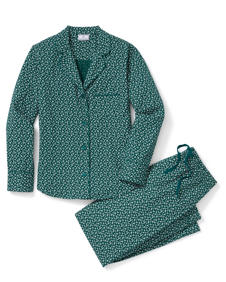 Petite Plume Women's Poplin Pajama Set in Ditsy Waltz Evergreen