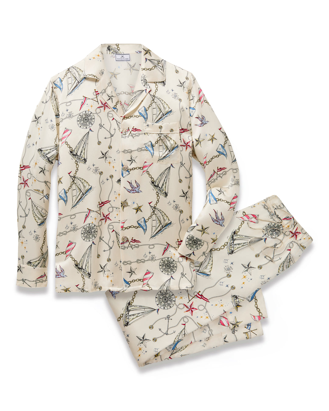 Petite Plume Women's Silk Pajama Set in Regatta Royale