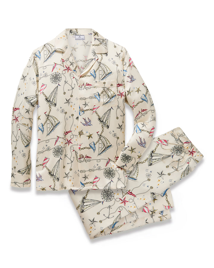 Petite Plume Women's Silk Pajama Set in Regatta Royale