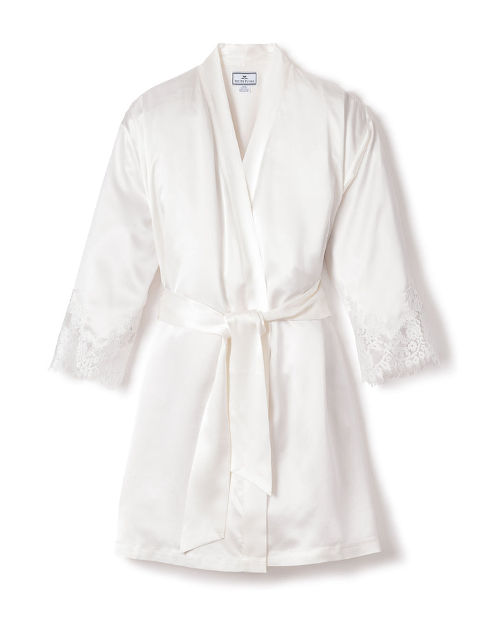 Women's Silk Lace Robe in White