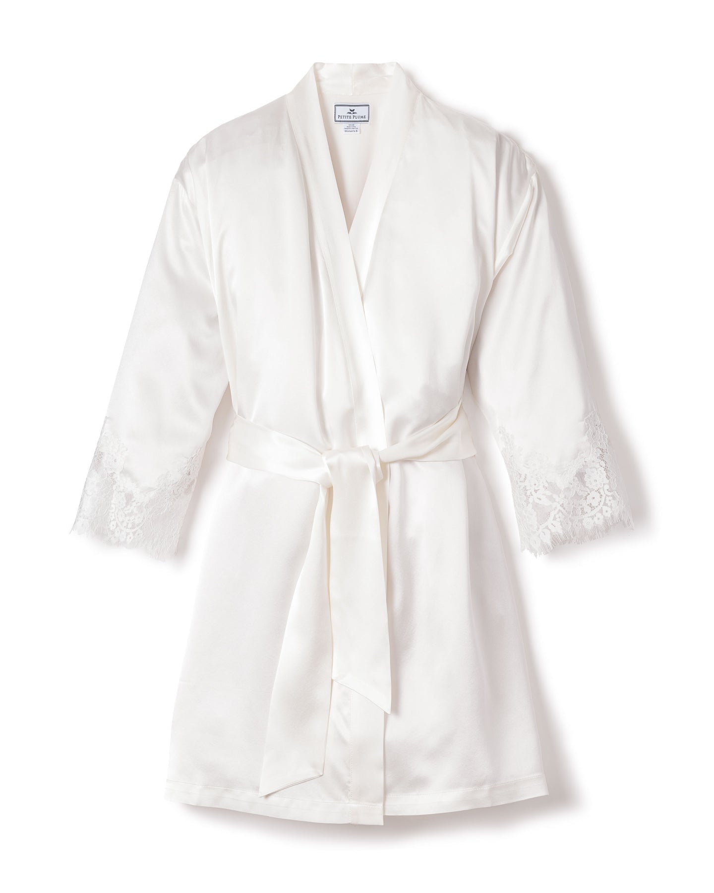 Leather Robe White Women's Silk Lace Robe in White | Gardenia Home