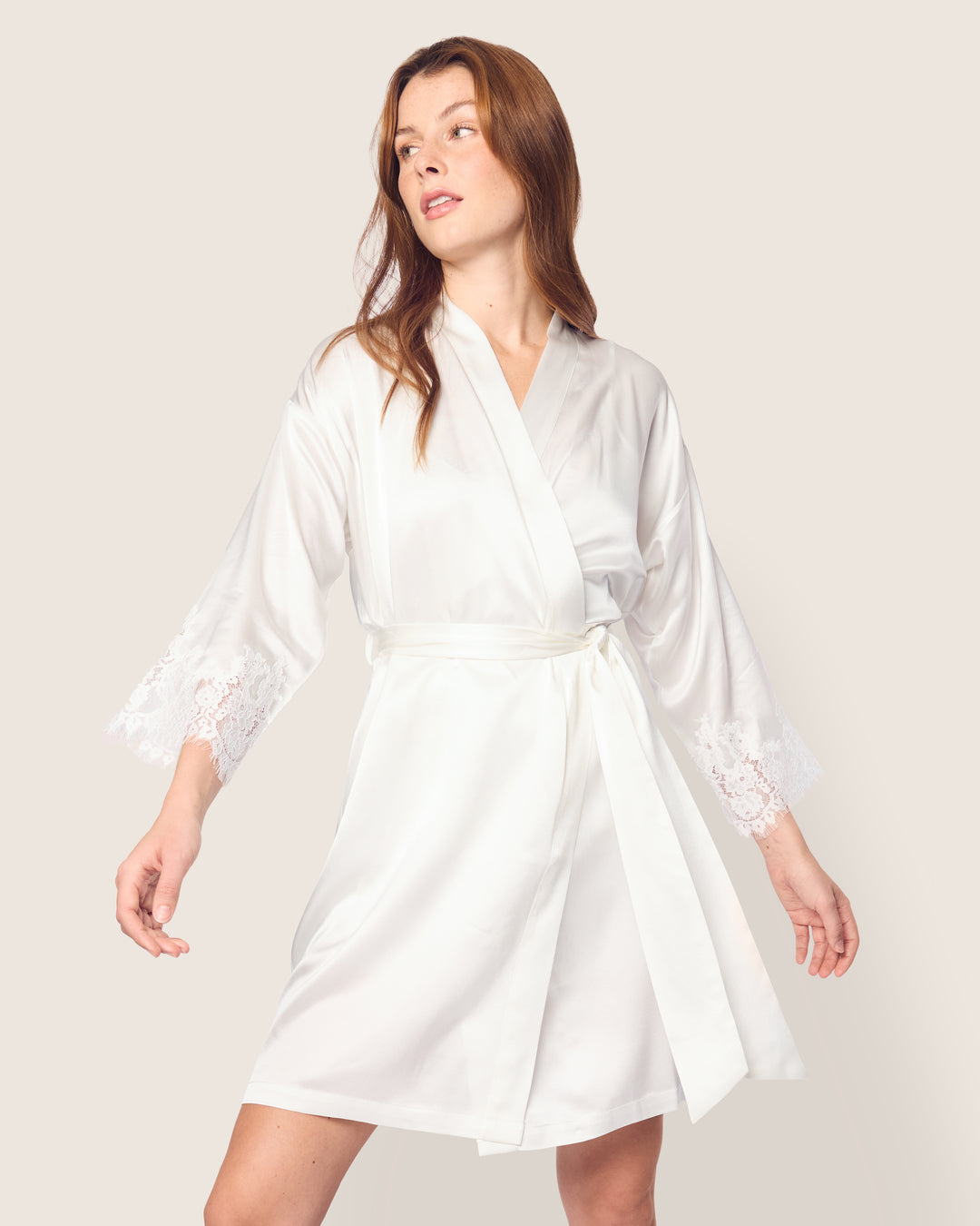 Women's Silk Lace Robe in White