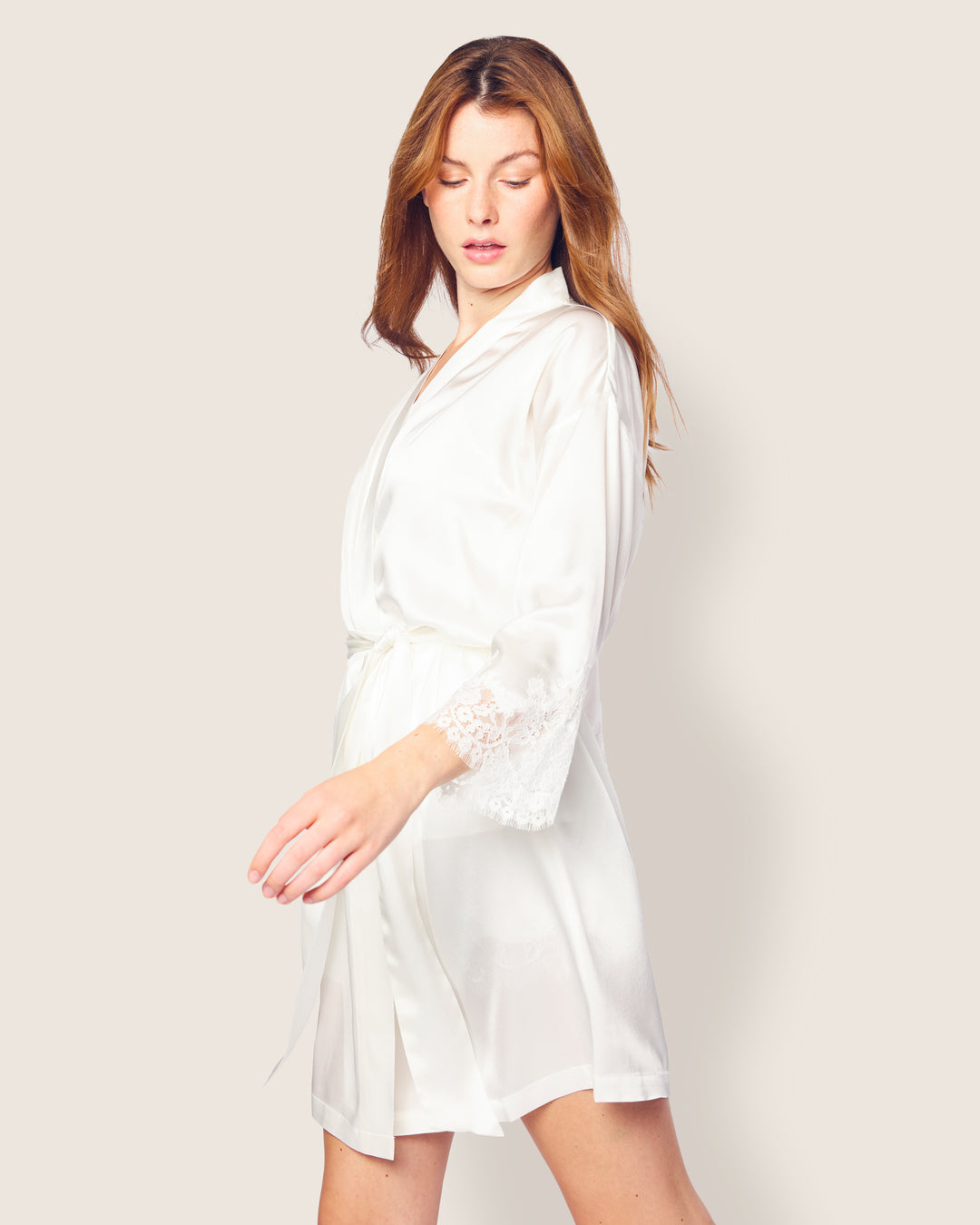Women's Silk Lace Robe in White