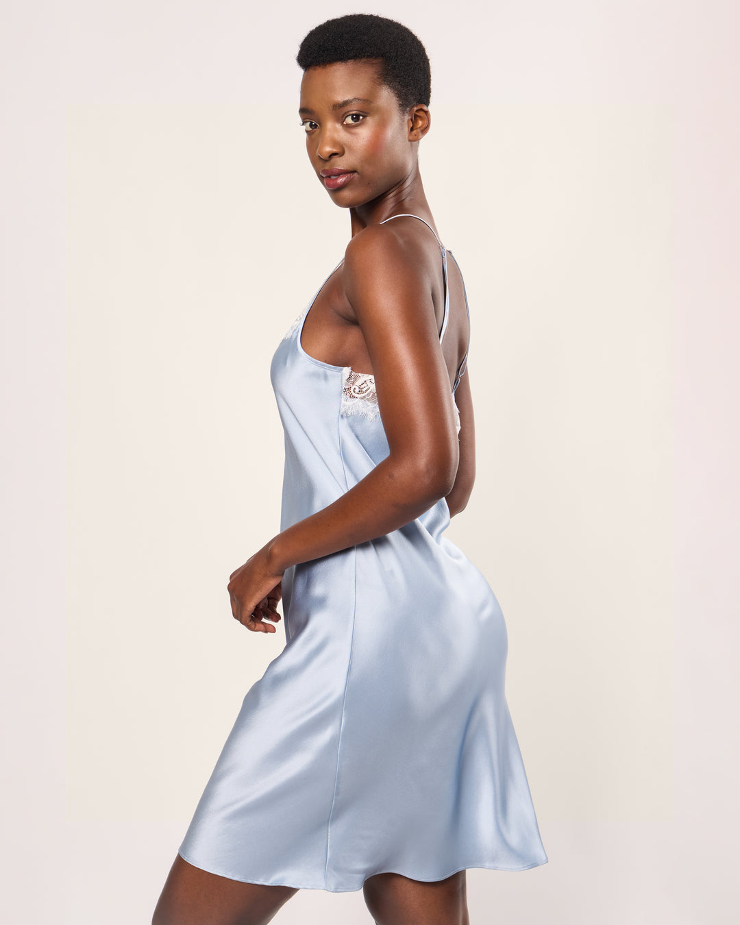 Women's Silk Lace Slip Dress in Periwinkle