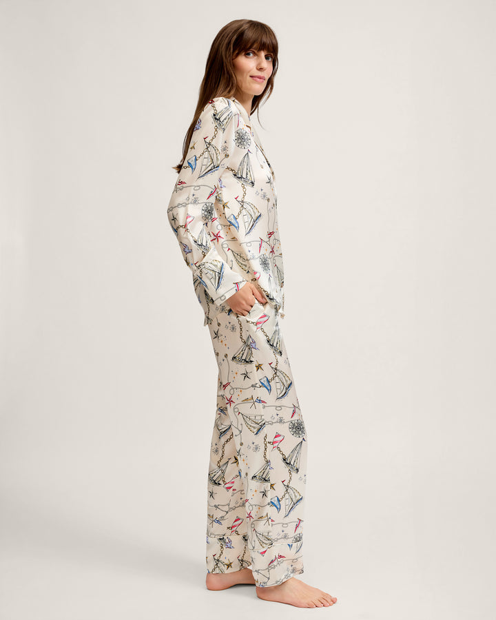 Petite Plume Women's Silk Pajama Set in Regatta Royale