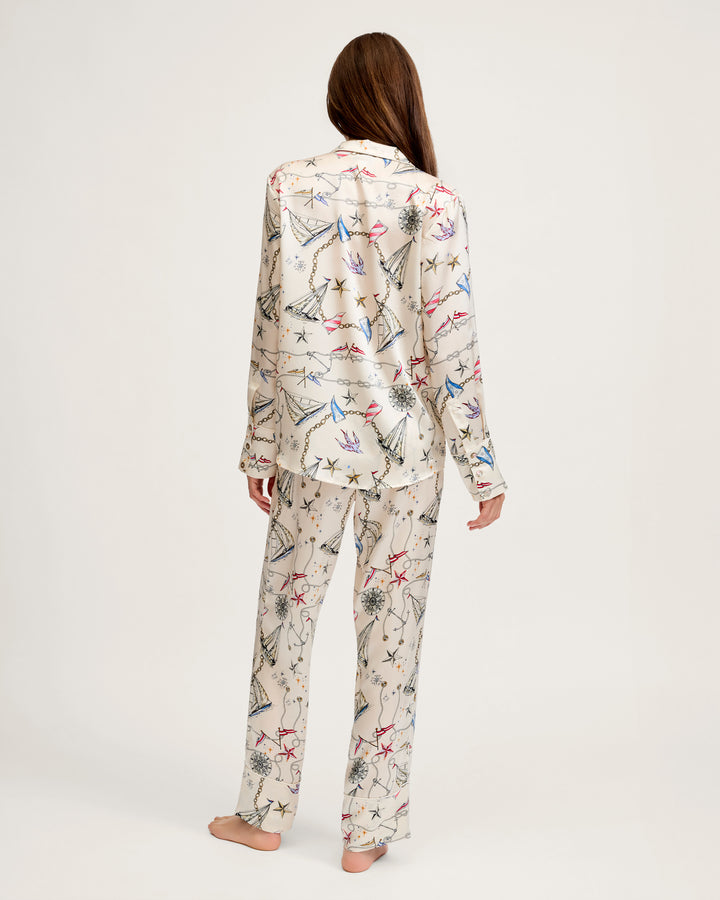 Petite Plume Women's Silk Pajama Set in Regatta Royale