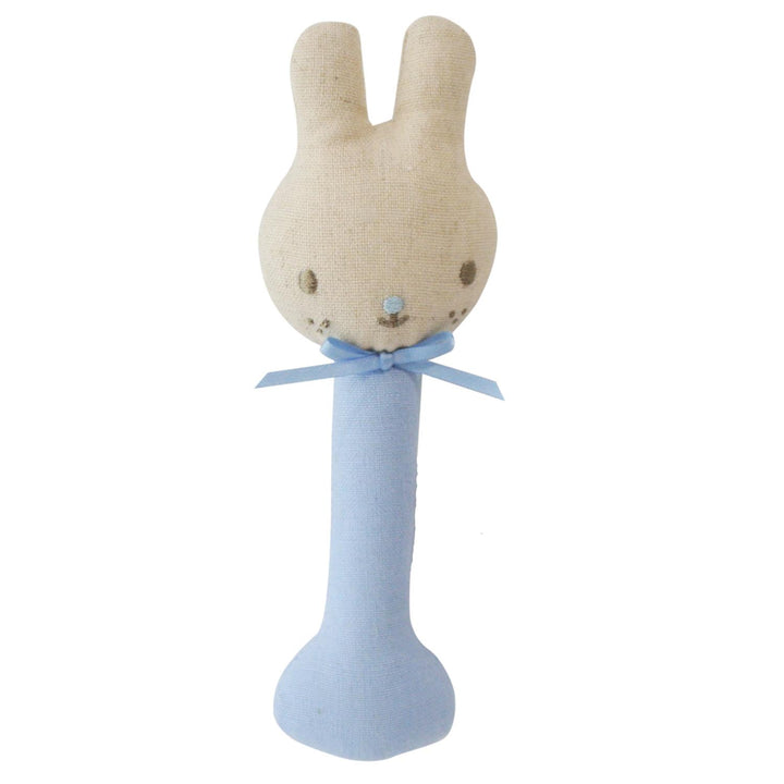 Alimrose Linen Bunny Stick Rattle – Blue