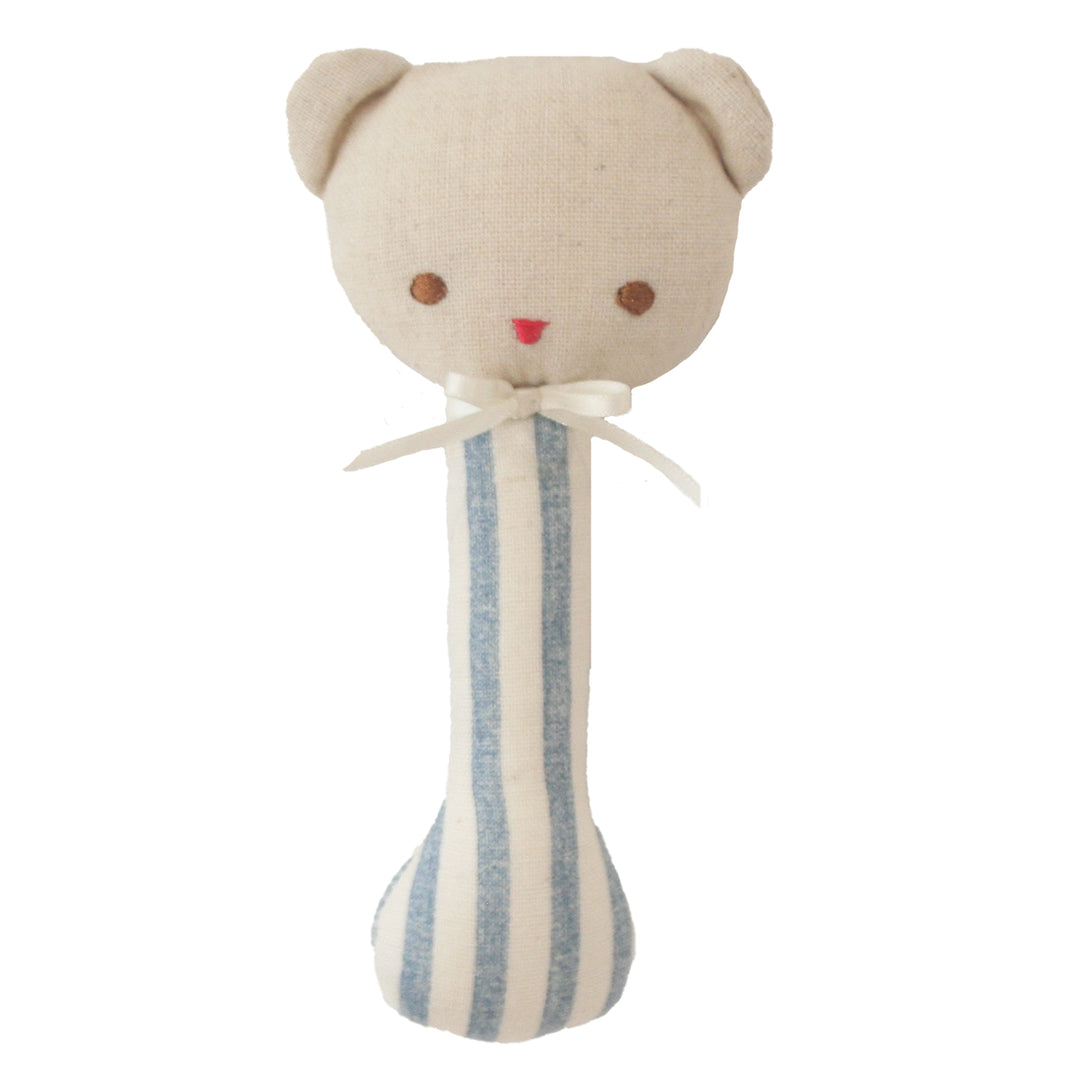 Baby Bear Rattle with Chambray Stripes