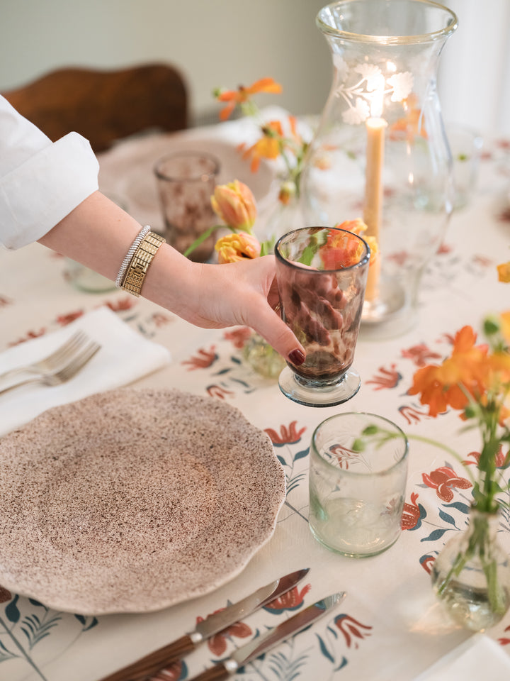 Amethyst Marble Footed Glass along a fall tablescape