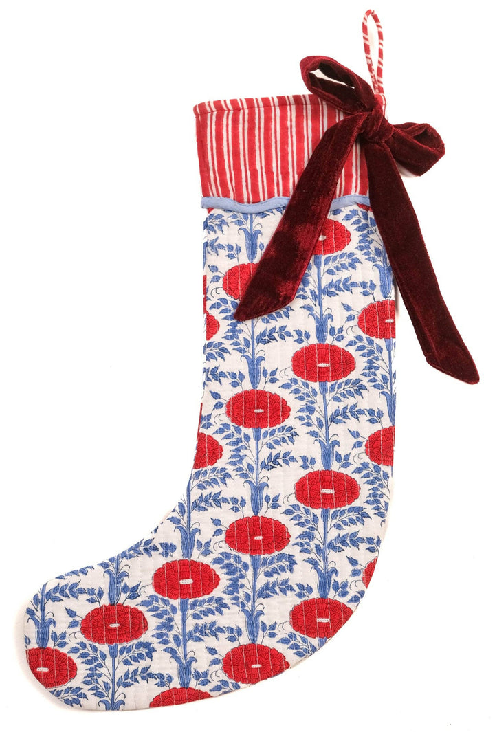 Blockprint Holiday Stocking in Araminta Red