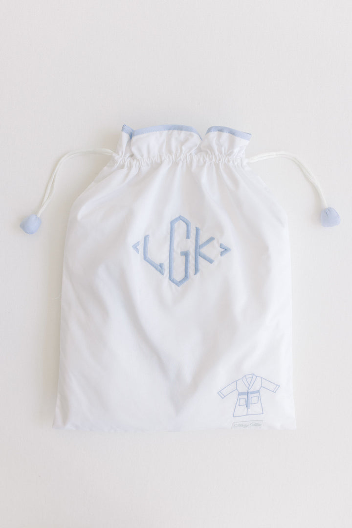 Toddler Bathrobe – White With Blue Pinstripe