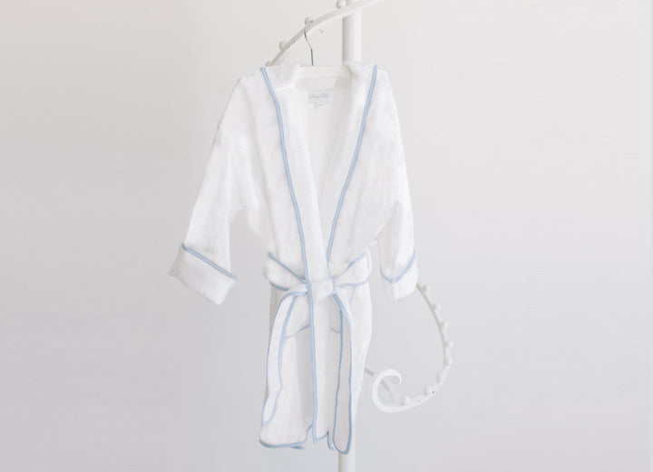 Toddler Bathrobe – White With Blue Pinstripe