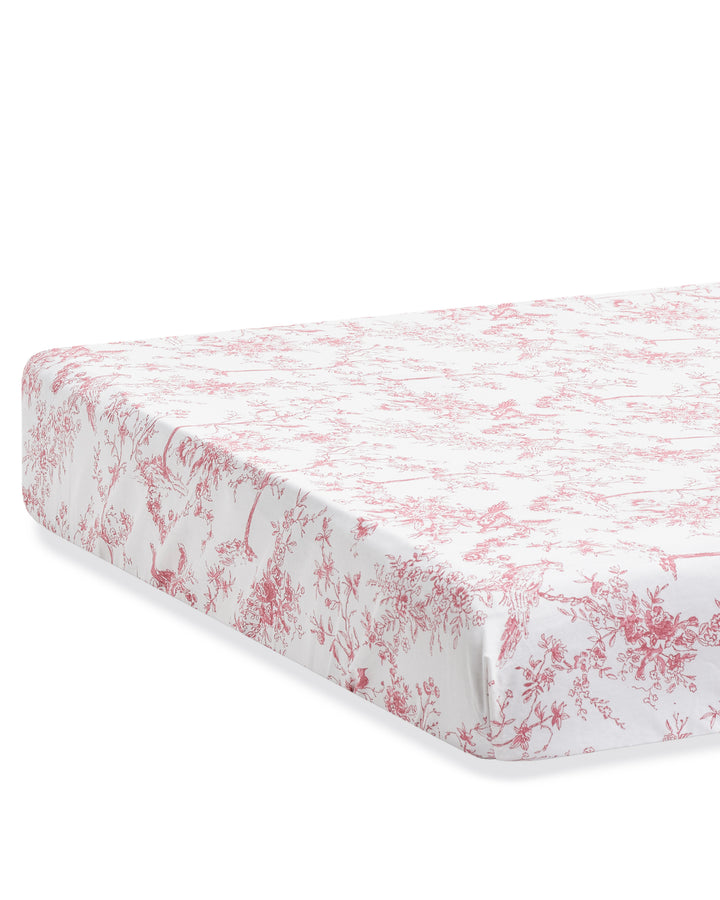 Luxe Premium Percale Crib Sheet in Pink Timeless Toile