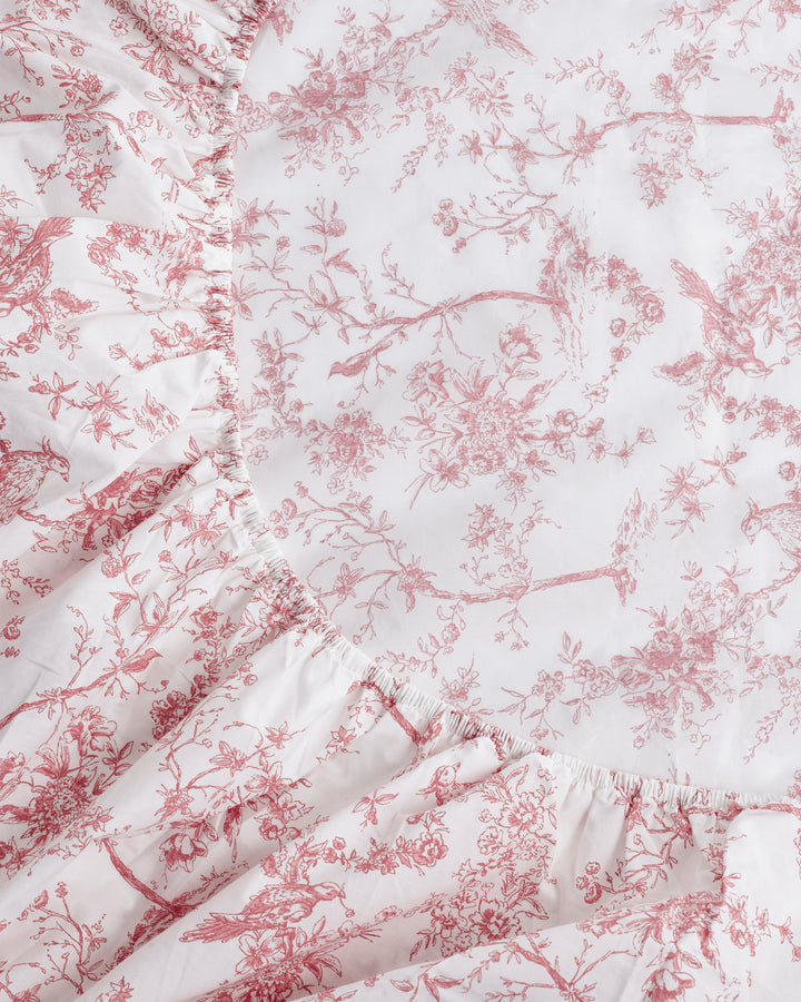 Luxe Premium Percale Crib Sheet in Pink Timeless Toile