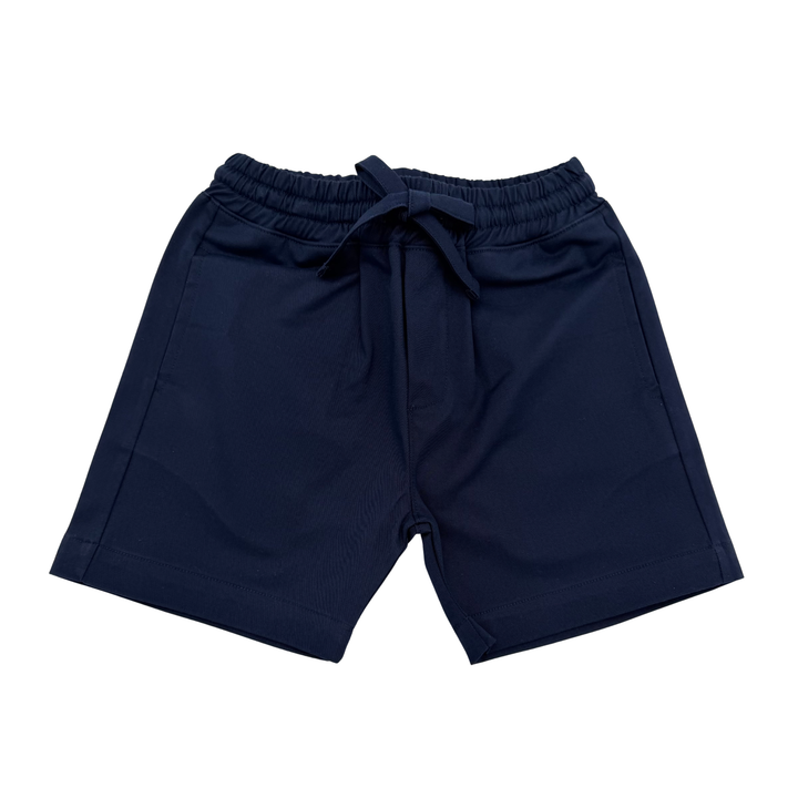 Navy Twill Shorts with Elastic Waist and Drawstring