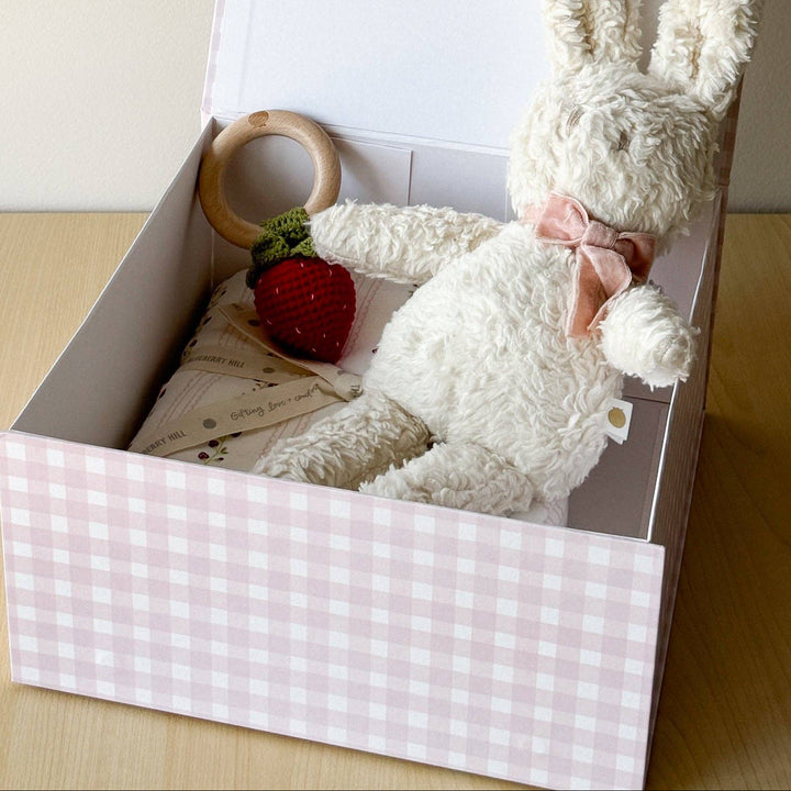 Baby Girl Pink Gingham Bunny Gift Box
