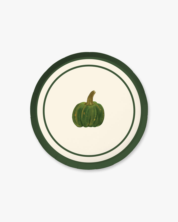 Green Bistro Appetizer paper plate with hand-painted gourd motif and ivory center