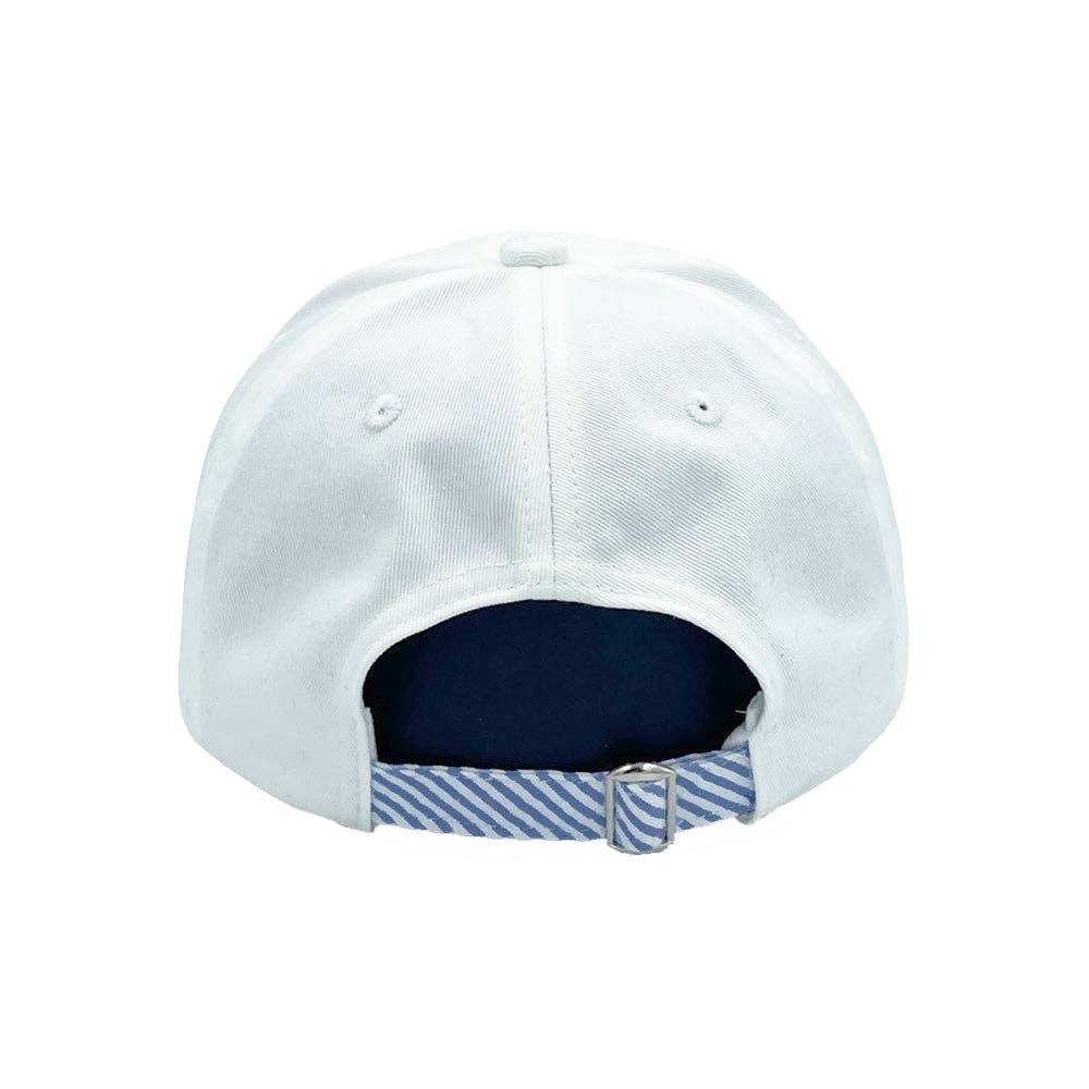 White baseball hat with Seersucker adjustable strap