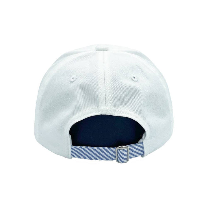 White baseball hat with Seersucker adjustable strap