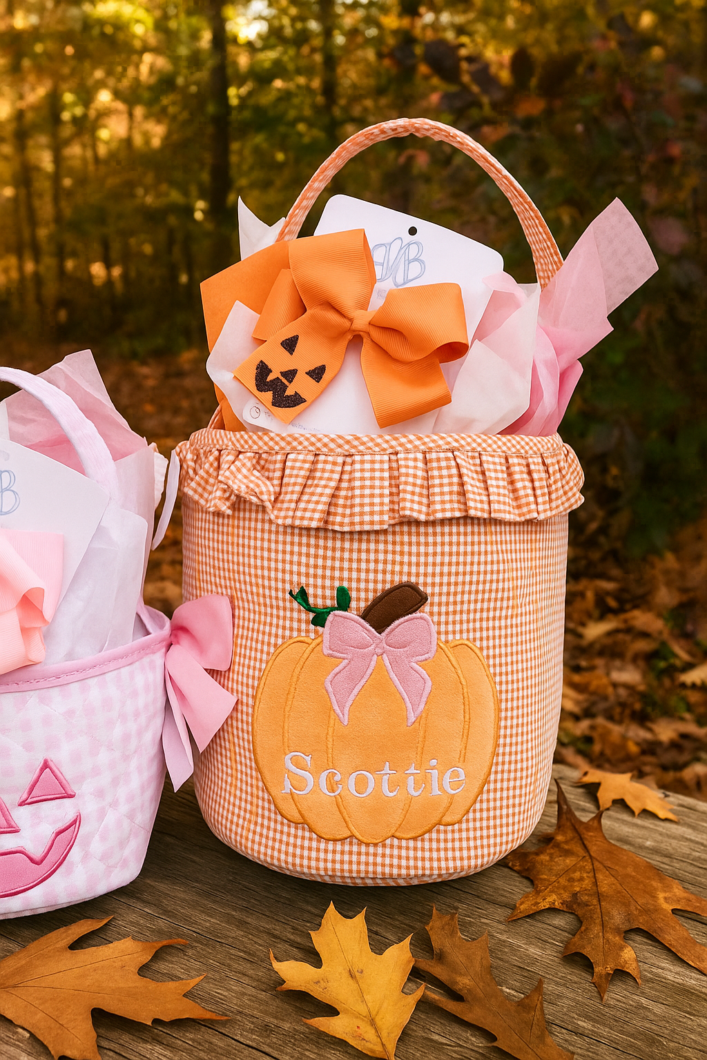Bits and Bows Ruffle Pumpkin Trick-or-Treat Tote